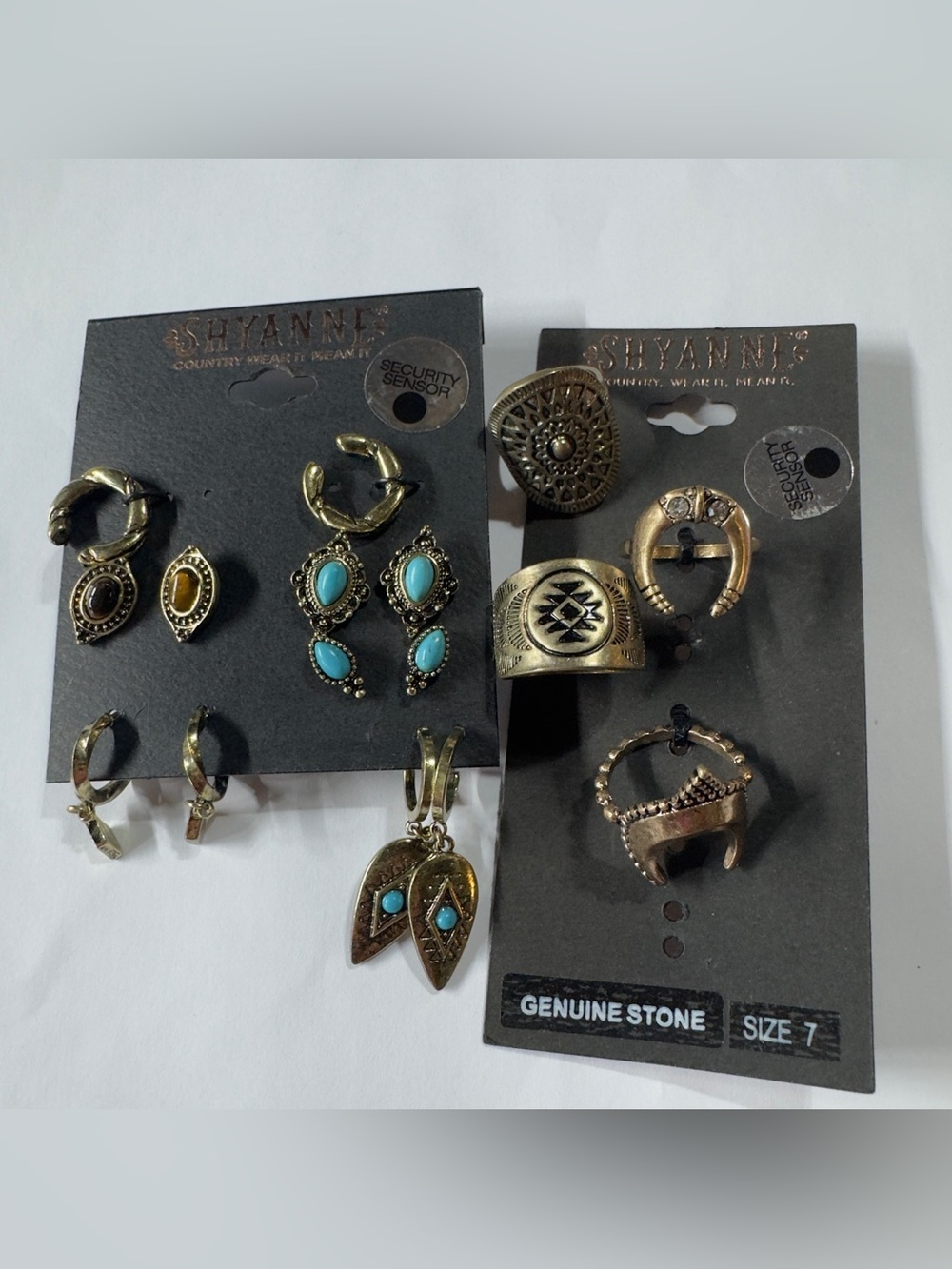 Shyanne Antique Gold-Tone Earrings with Turquoise Accents